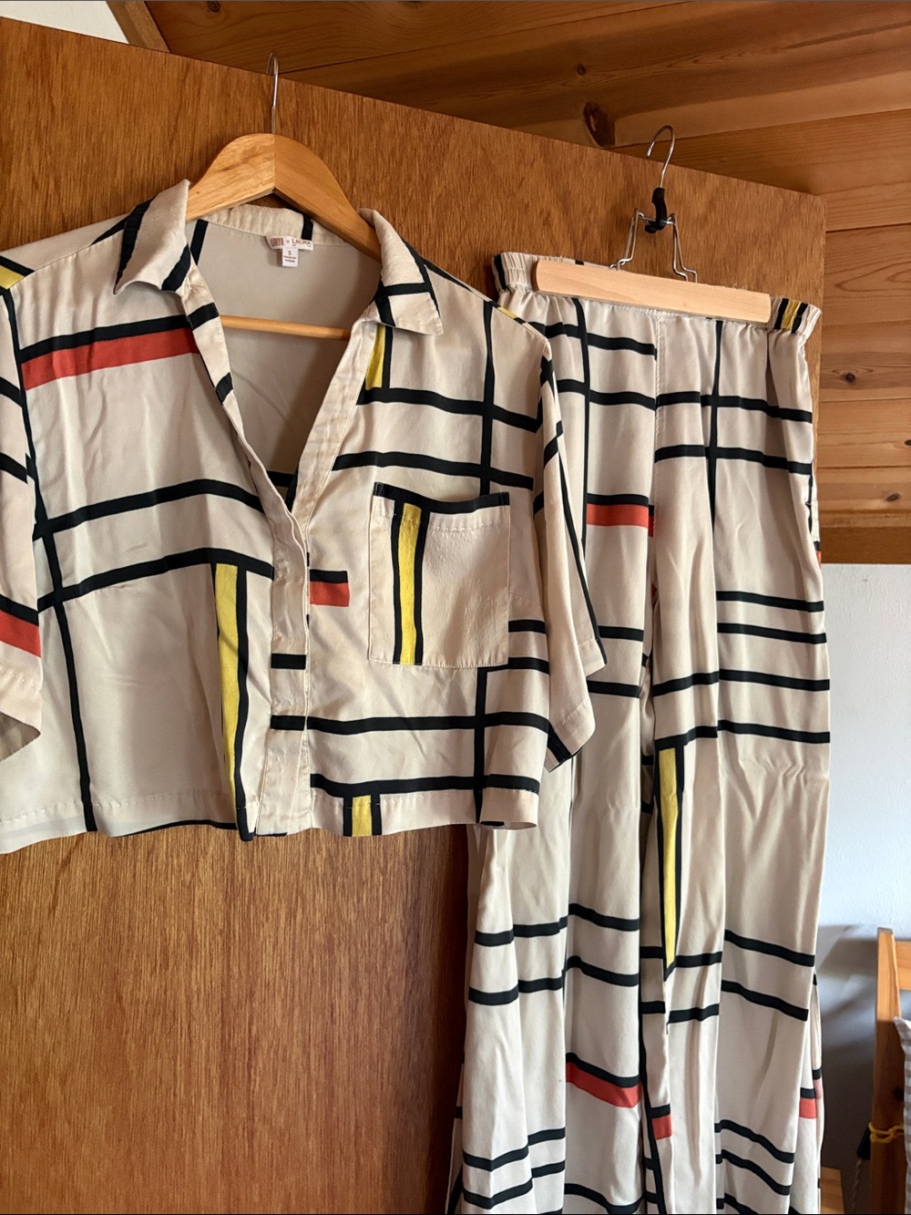 Lunya x LACMA Silk Pajama Set | Abstract Grid Print | Size S | Read Description